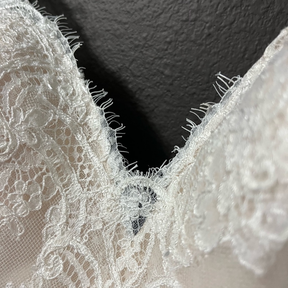 Beautiful Designer Lace Tulle Wedding Dress Sz 8/10 Corset Feminine Romantic - Picture 6 of 16